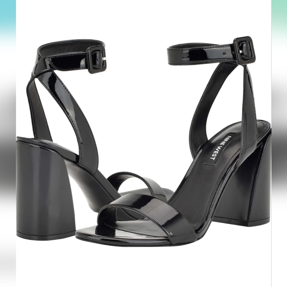 Nine West Black Patent Block Heel Sandals